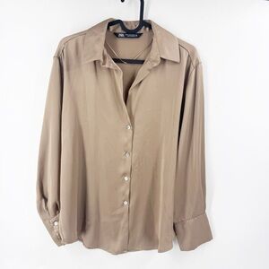 ✅ Zara Tan Button-Up Blouse SIZE X-SMALL‎